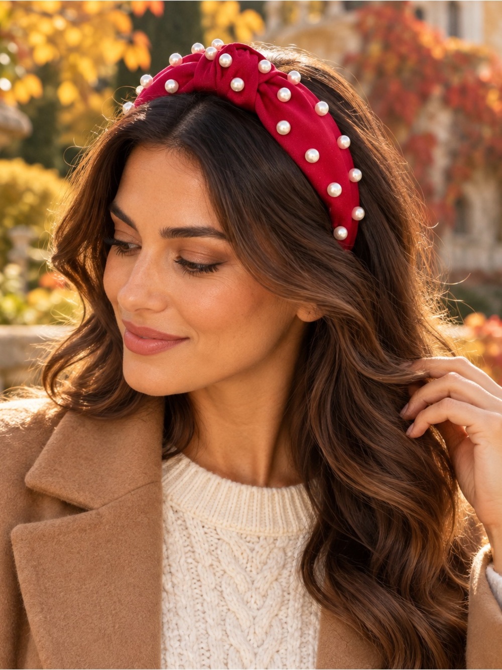 Red Pearl Embellished Headband | Knotted Statement Hairband